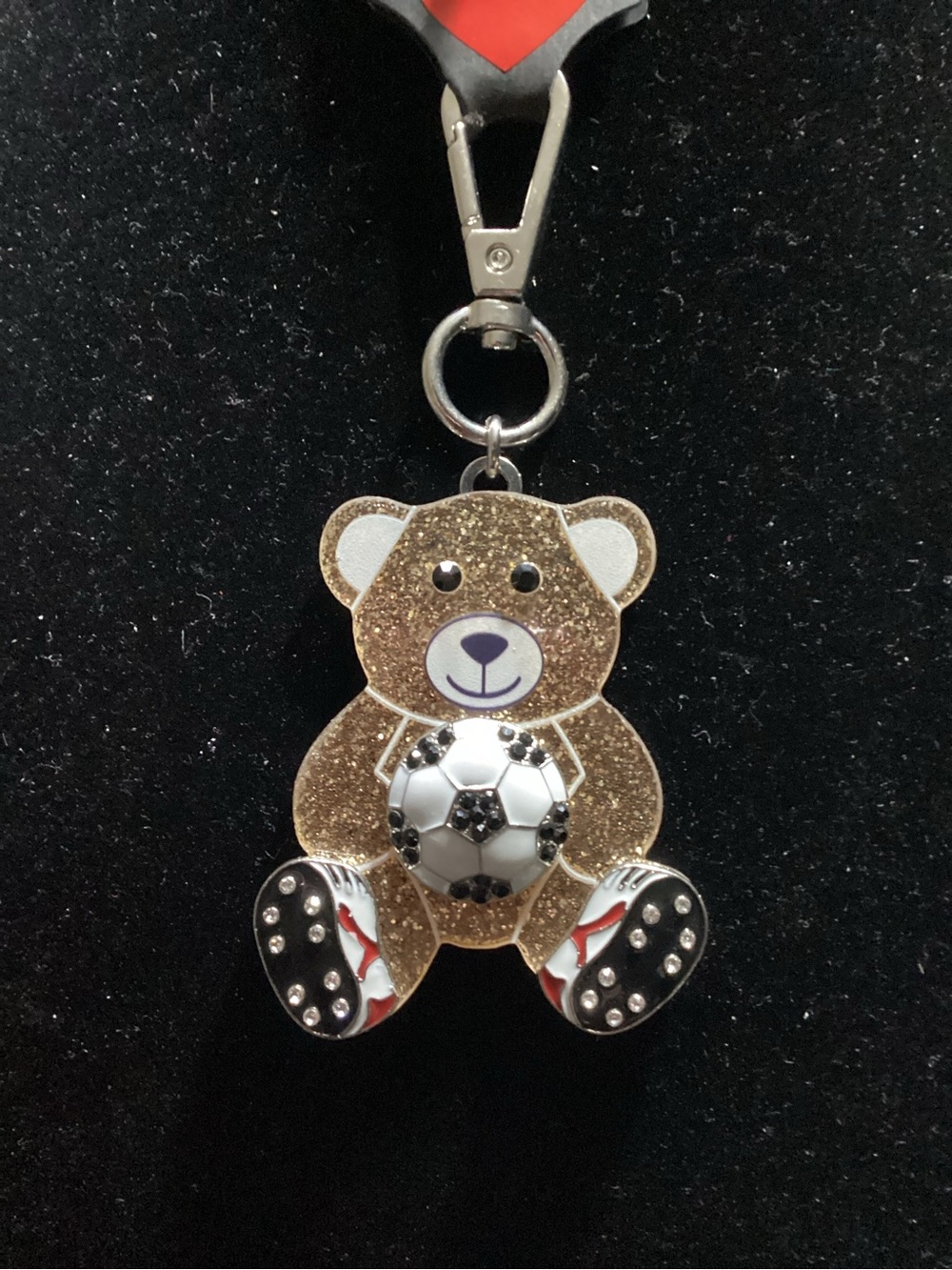 Glitter Brown Bear Soccer Bag/Key Charm - Brown